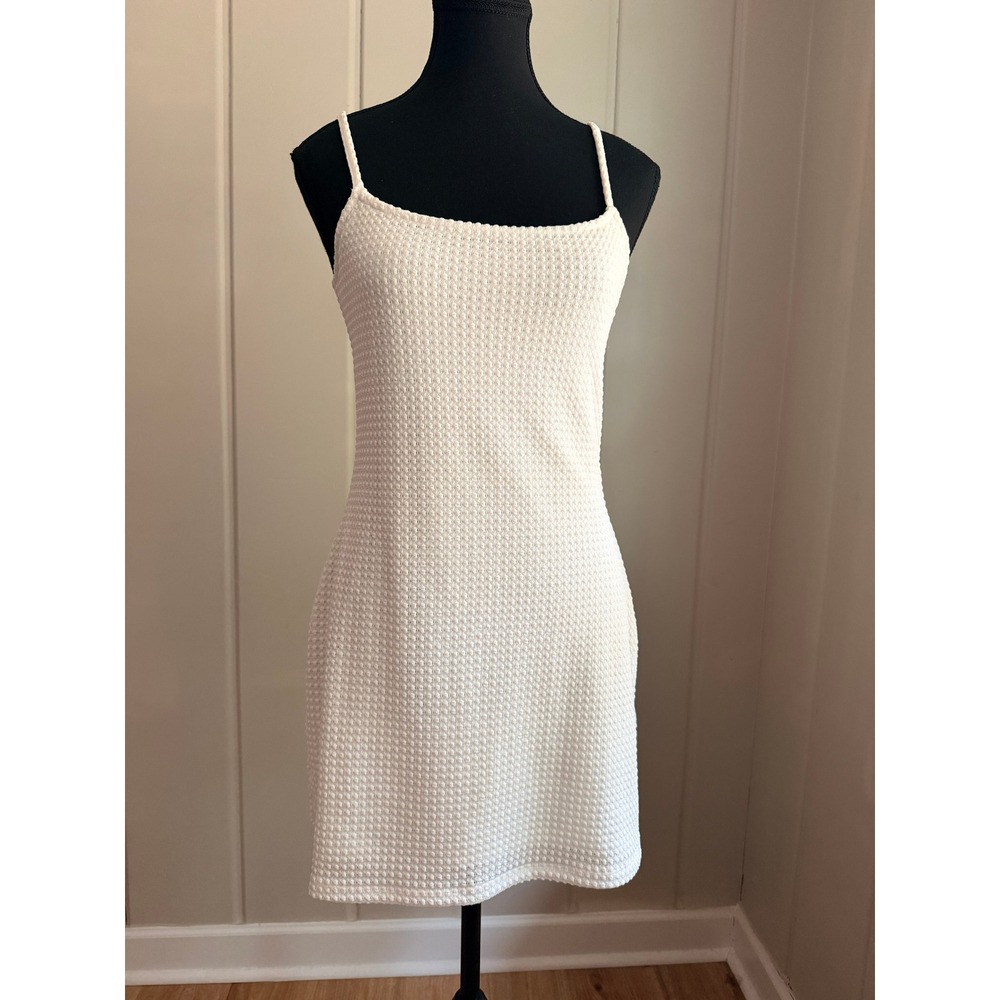 H&M Divided White Textured Popcorn Knit Mini Dress Spaghetti Strap Small - Picture 7 of 7